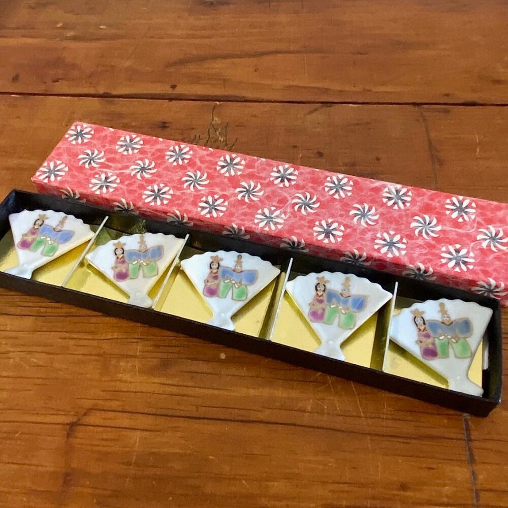 Set of 5 Vintage Porcelain Chopstick Rest w/box - Unused